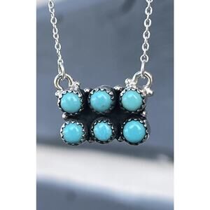 Turquoise Cluster Bar Necklace Southwestern Sterling Silver Snake Eye Shadow Box